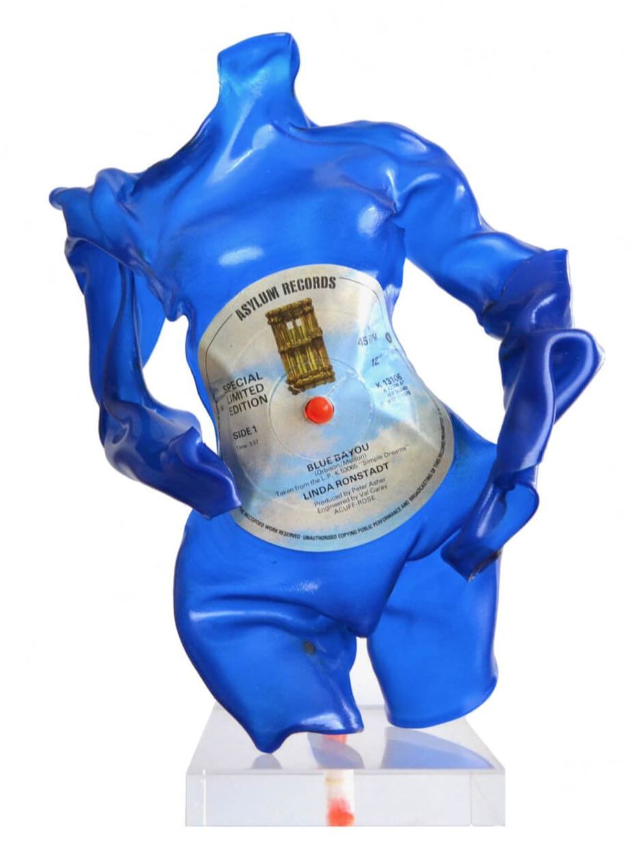 blue vinyl record sculpture